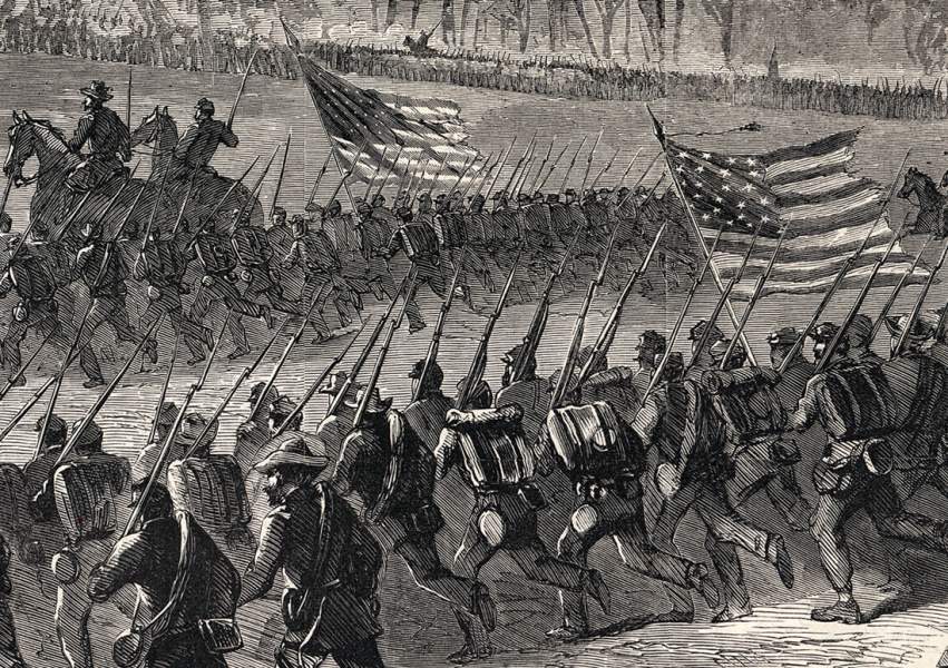 Bartlett's Brigade of V Corps advancing at the Battle of the Wilderness, May 4, 1864, artist's impression, detail