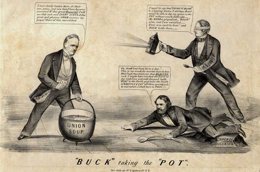 "'Buck' Taking the 'Pot'," cartoon, 1856