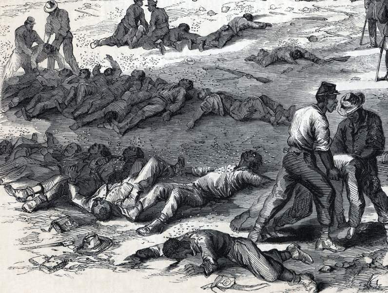 Burial truce following the battle in the Crater, Petersburg, Virginia, July 30, 1864, artist's impression, further detail