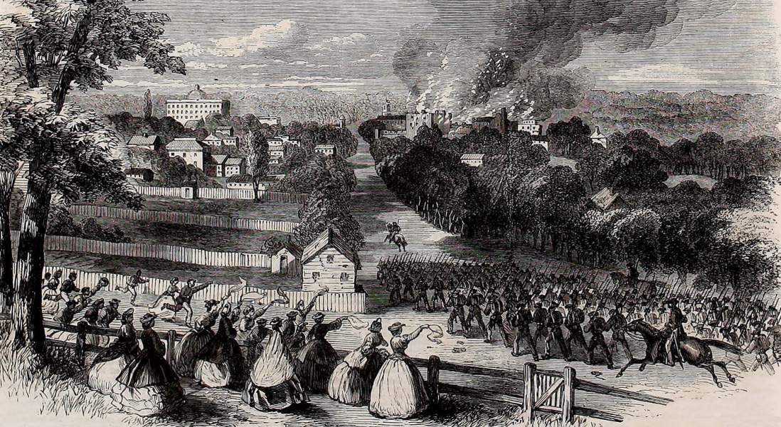 Confederate forces re-enter Jackson, Mississippi, May 16, 1863, British artist's impression, zoomable image