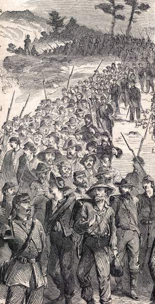 Confederate prisoners after Gettysburg, July 1863, artist's impression, zoomable image