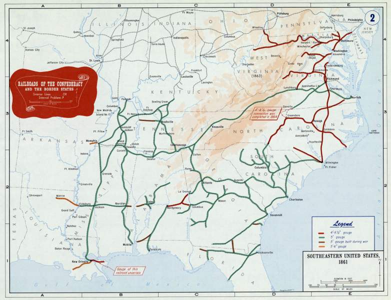 Railroads of the Confederacy and the Border States, 1861, zoomable image