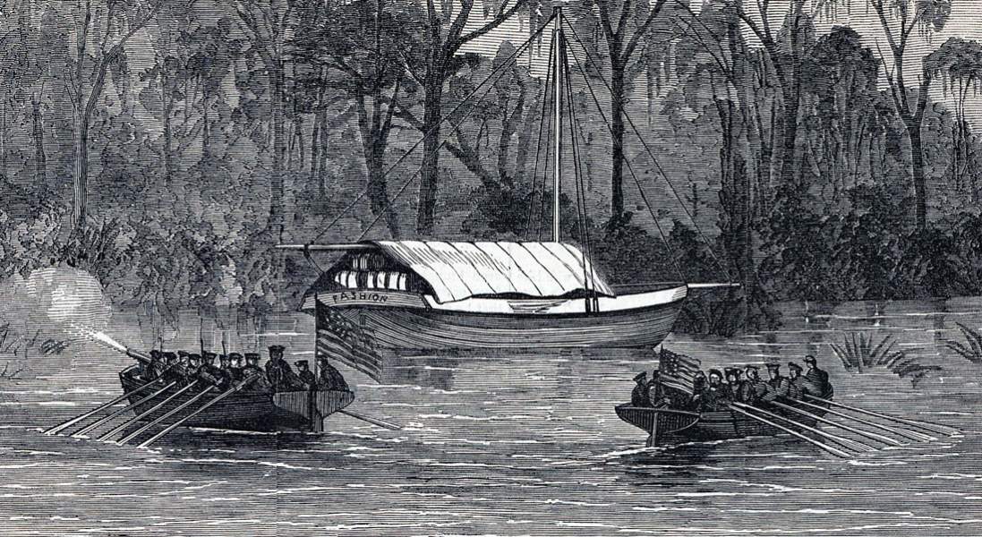 Capture of the C.S.S. Fashion on the Apalachicola River, Florida, May 23-24, 1863, artist's impression, detail