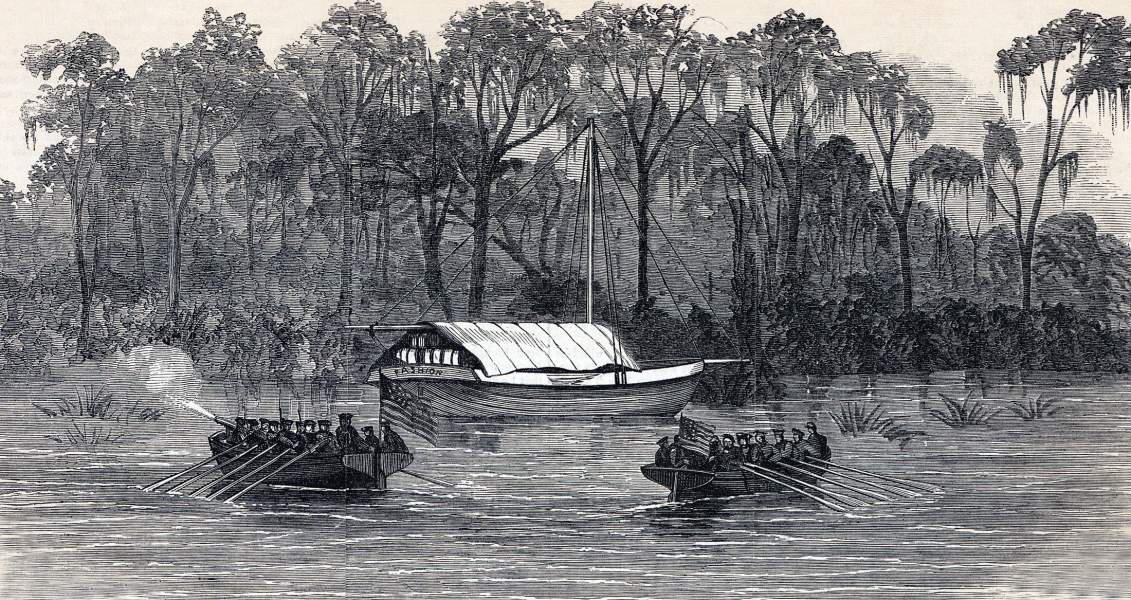 Capture of the C.S.S. Fashion on the Apalachicola River, Florida, May 23-24, 1863, artist's impression, zoomable image