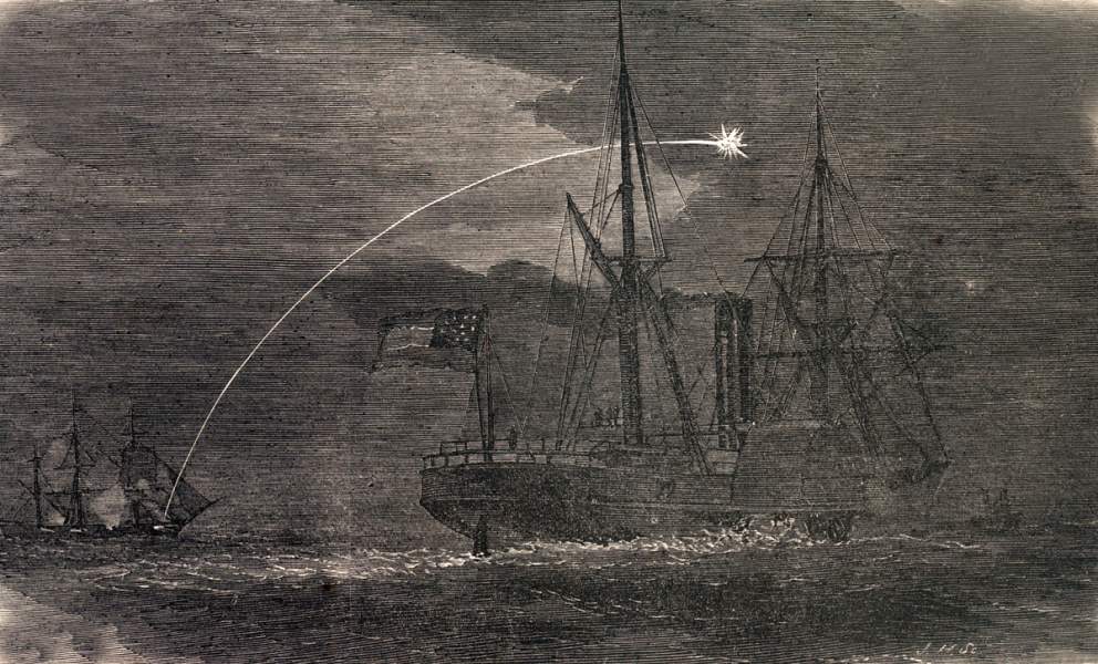 Escape of the C.S.S. Nashville through the Beaufort, North Carolina blockade,  March 17-18, 1862, artist's impression