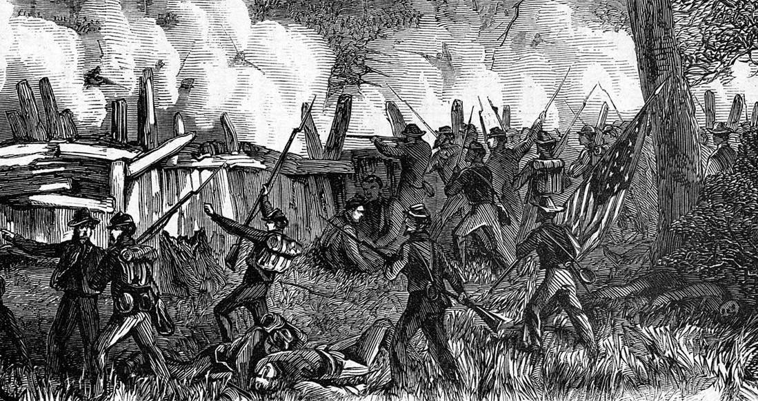 Confederate attack on the Union 15th Corps, Battle of Atlanta, July 28, 1864, artist's impression, detail