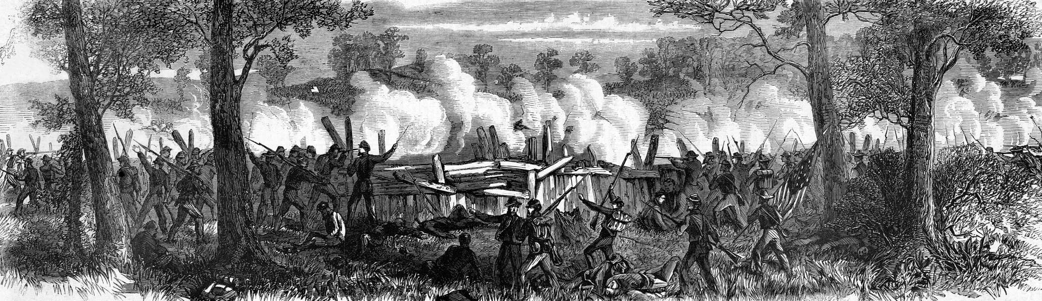 Confederate attack on the Union 15th Corps, Battle of Atlanta, July 28, 1864, artist's impression, zoomable image