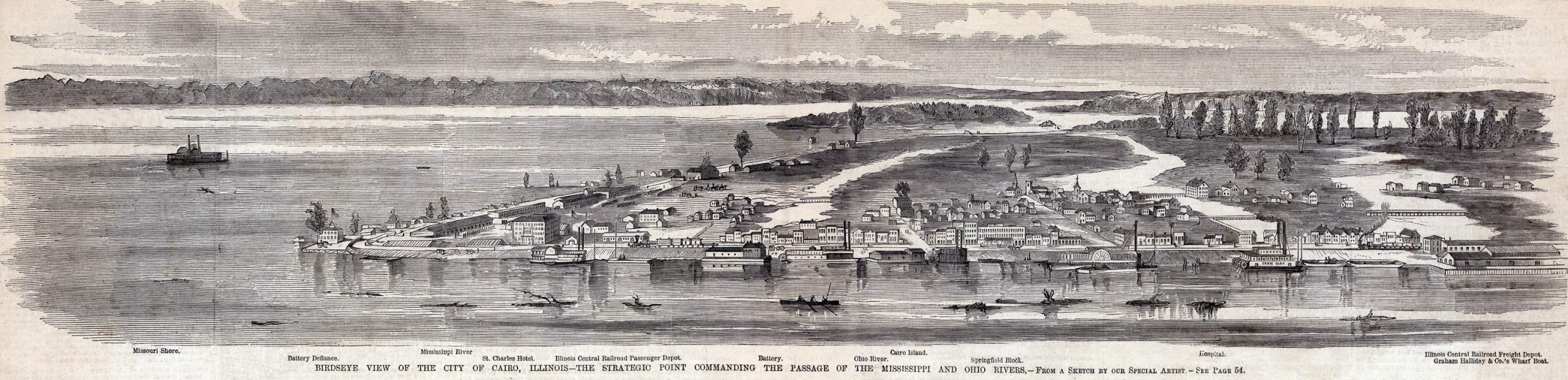 Cairo, Illinois, June 1861, bird's-eye view, zoomable image