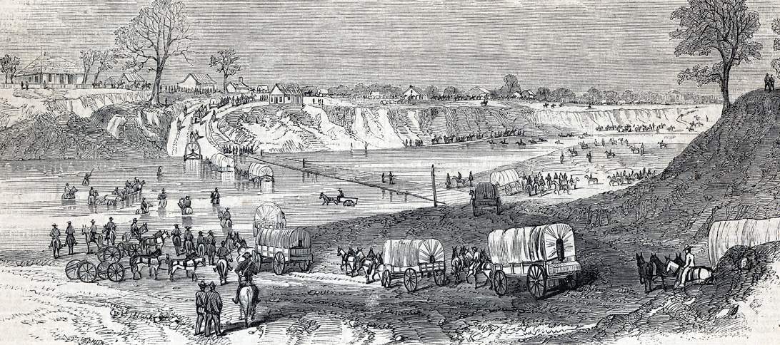Union Cavalry fording the Cane River. Louisiana, March 31, 1864, artist's impression