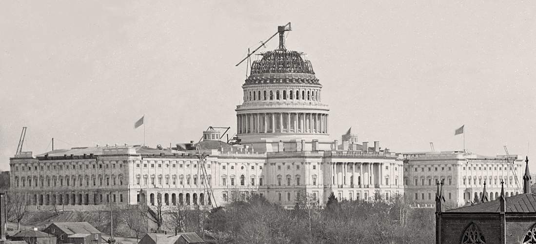 View of U.S. Capitol under construction, Washington D.C., circa 1860-1861