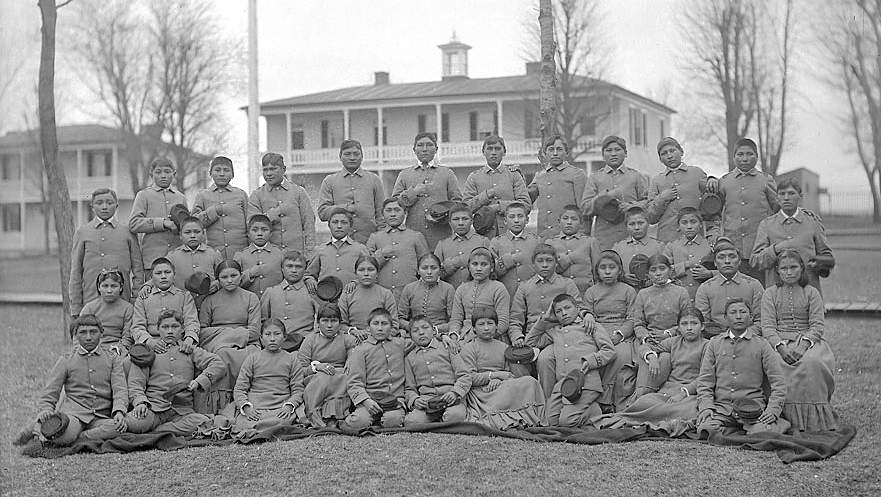 Carlisle Indian School students in uniform, circa 1880