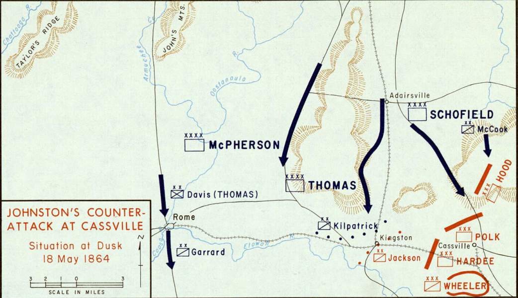 Battle of Cassville, May 18, 1864, campaign map, zoomable image