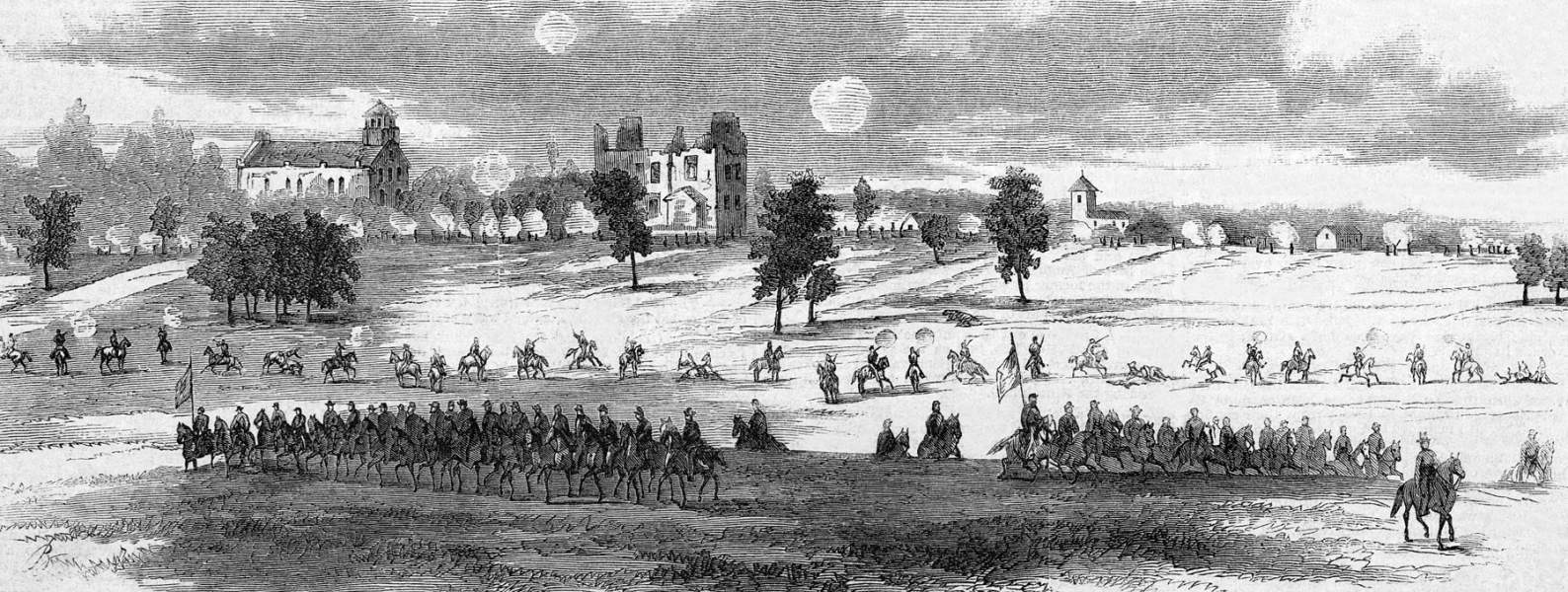 Cavalry Fight near Charlestown, West Virginia, August, 1864, artist's impression, zoomable image