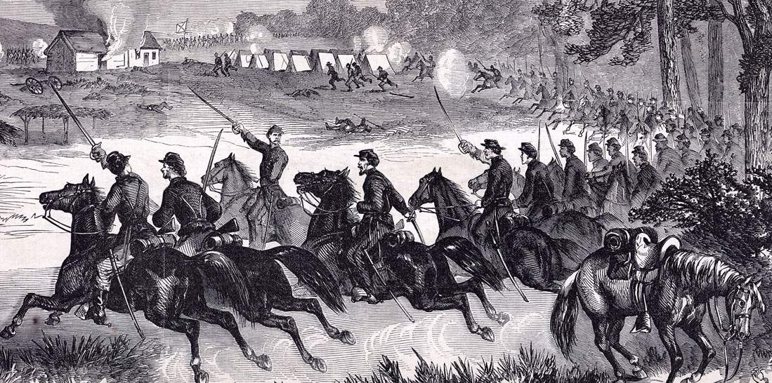 Union cavalry charge, Battle of Honey Springs, Indian Territory, July 17, 1863, artist's impression, detail