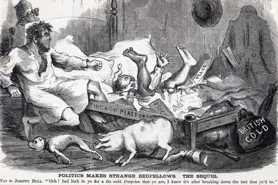 "Politics Make Strange Bedfellows - The Sequel," October 1864, political cartoon