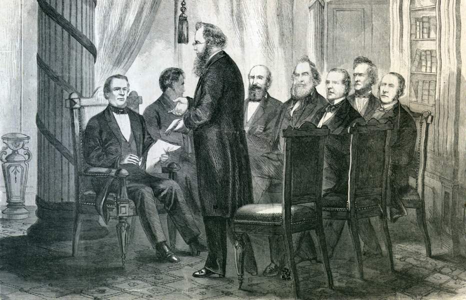 Andrew Johnson's first Cabinet Meeting, U.S. Treasury Building, Washington D.C., April 16, 1865, artist's impression