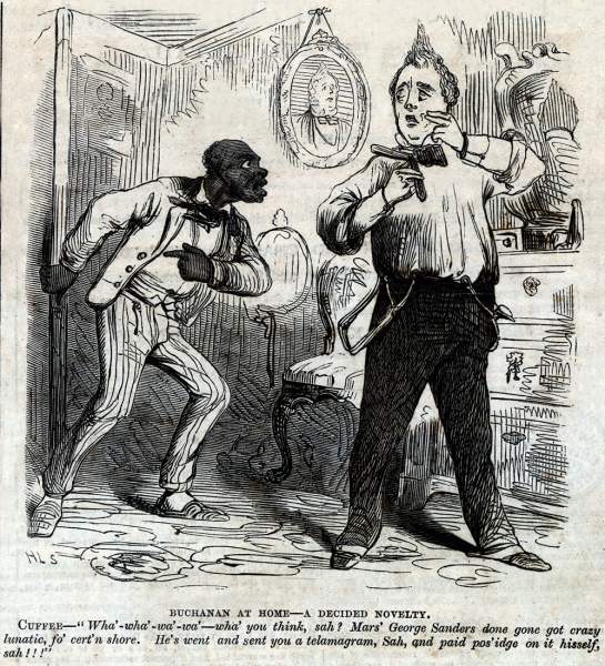 "Buchanan At Home - A Decided Novelty," cartoon, March 30, 1861