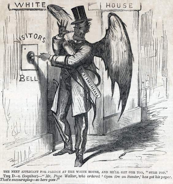 "The Next Applicant for Pardon at the White House...," cartoon, Frank Leslie's Illustrated, October 21, 1865