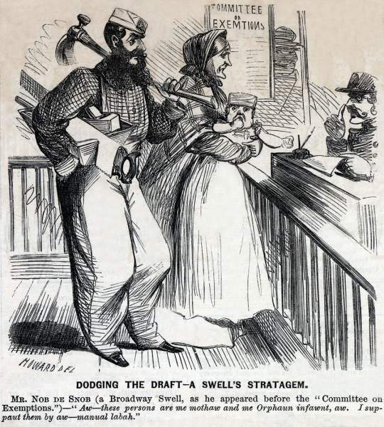 "Dodging the Draft - A Swell's Stratagem," cartoon, September 19, 1863