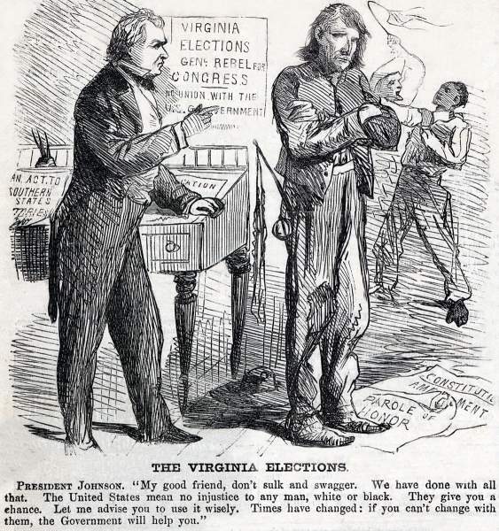 "The Virginia Elections," cartoon, Harper's Weekly Magazine, August 19, 1865