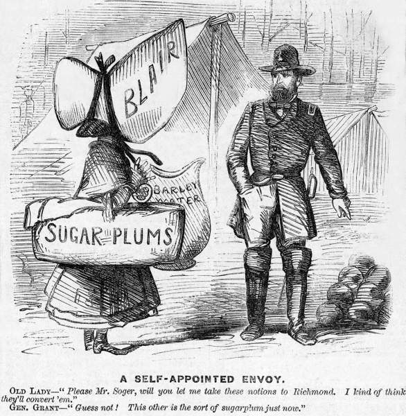 "A Self-Appointed Envoy," cartoon, Frank Leslie's Illustrated, January 21, 1865