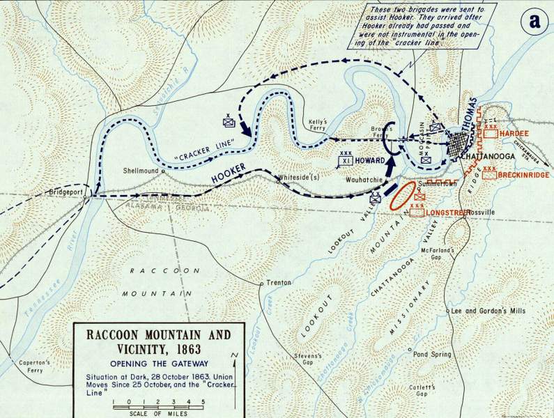 Raccoon Mountain, Chattanooga Campaign, 25-28 October, 1863, campaign map, zoomable image