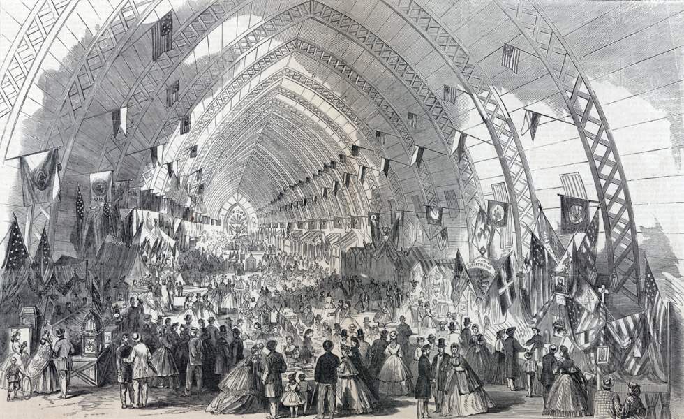 Great North-Western Sanitary Fair, Chicago, Illinois, interior view, June 1865, artist's impression