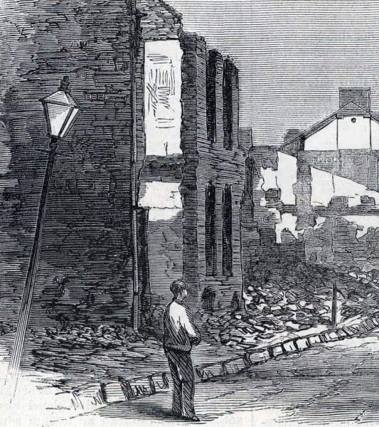 Destruction at Chambersburg, Pennsylvania, July 1864, woodcut from photogaraph, detail