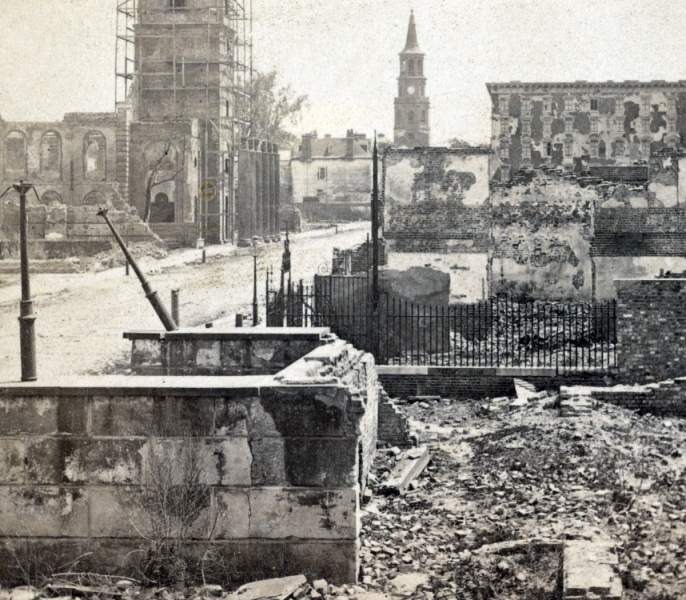 Ruins, looking south down Meeting Street, Charleston, South Carolina, April 1865