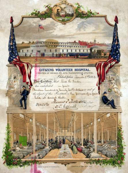 Citizens Volunteer Hospital, Philadelphia, donation certificate, March 1863, zoomable image