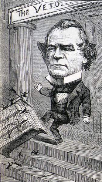 "The Veto," Andrew Johnson, April 1866, Thomas Nast cartoon