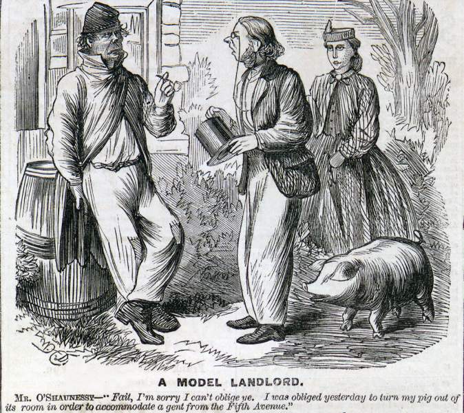 "A Model Landlord," cartoon, Frank Leslie's Illustrated, April 14, 1866