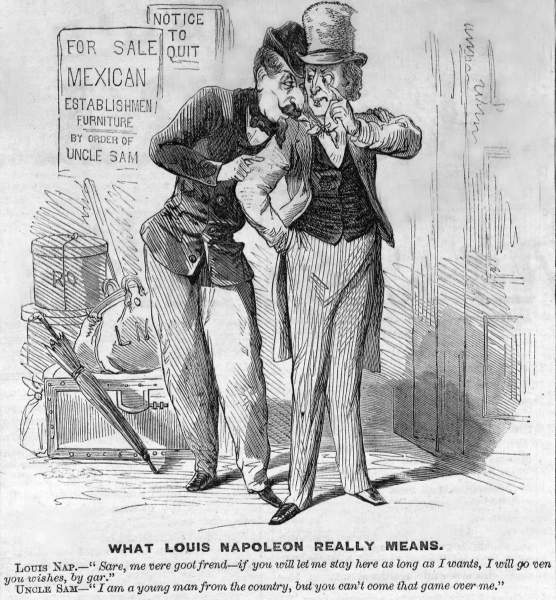 "What Louis Napoleon Really Means," cartoon, Frank Leslie's Illustrated Newspaper, March 10, 1866.