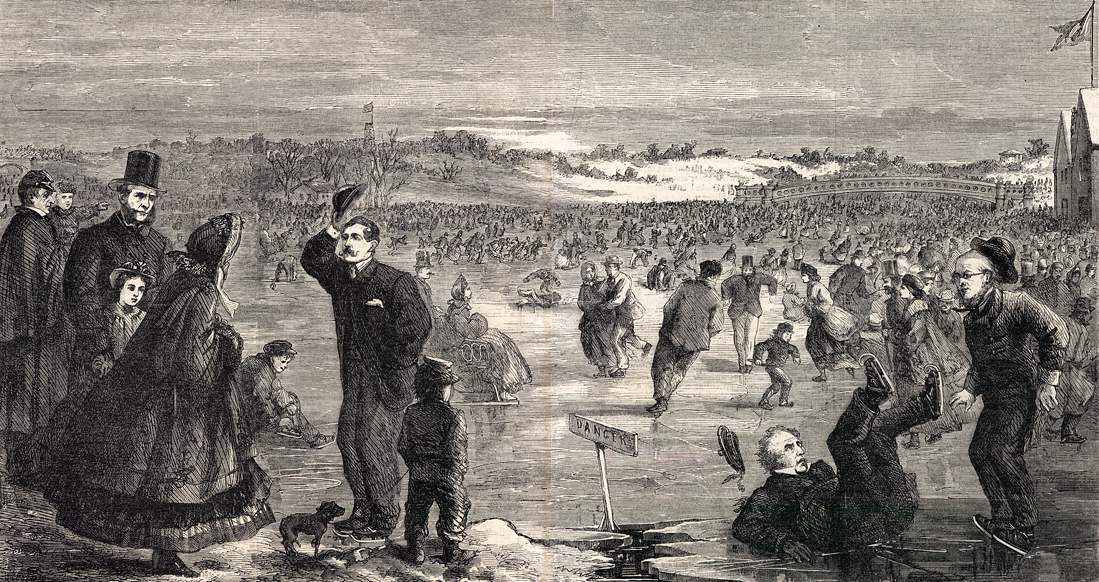 Thomas Nast, "Central Park in Winter," Harper's Weekly, January 1864, artist's impression, detail