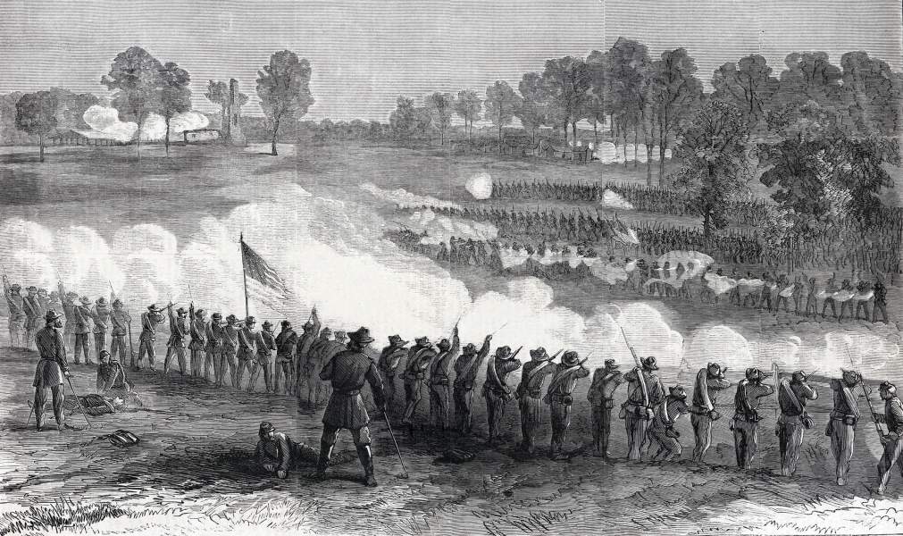 Confederate counter-attack on Fort Harrison, Virginia, September 30, 1864, artist's impression, zoomable image