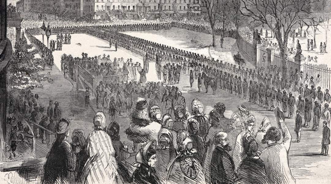 Twentieth United States Colored Regiment receiving its colors, New York, March 5, 1864, artist's impression