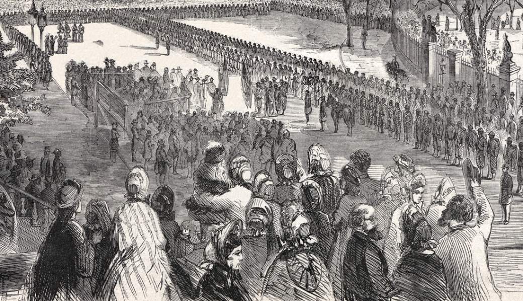 Twentieth United States Colored Regiment receiving its colors, New York, March 5, 1864, artist's impression, detail