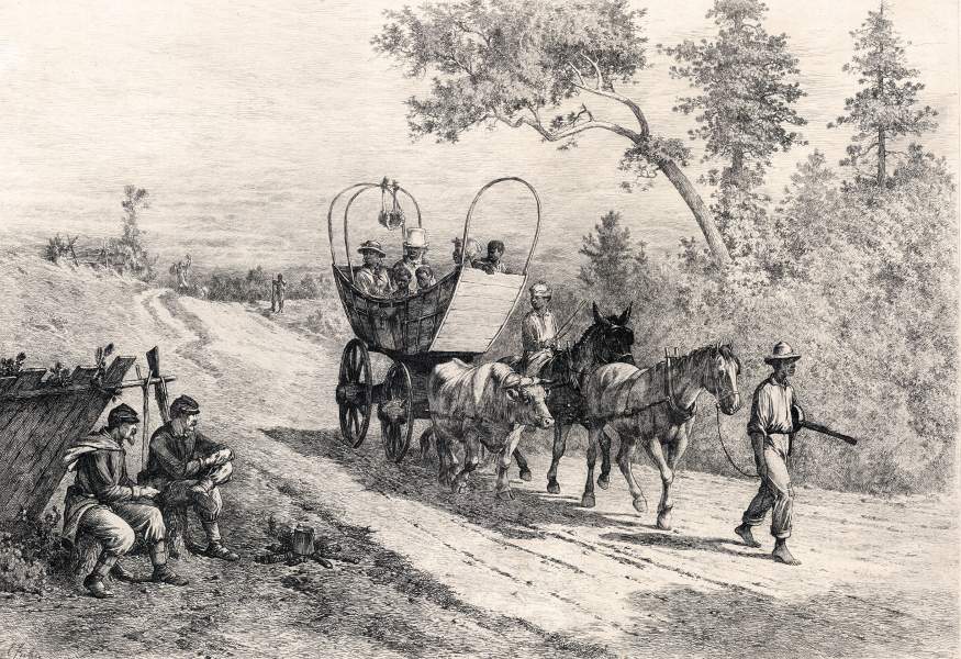 "Coming Into the Lines," Edwin Forbes, copper plate etching, 1876, zoomable image