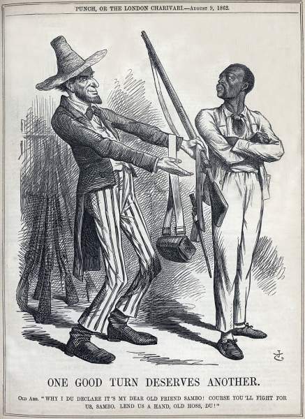 "One Good Turn Deserves Another,” cartoon, August 9, 1862