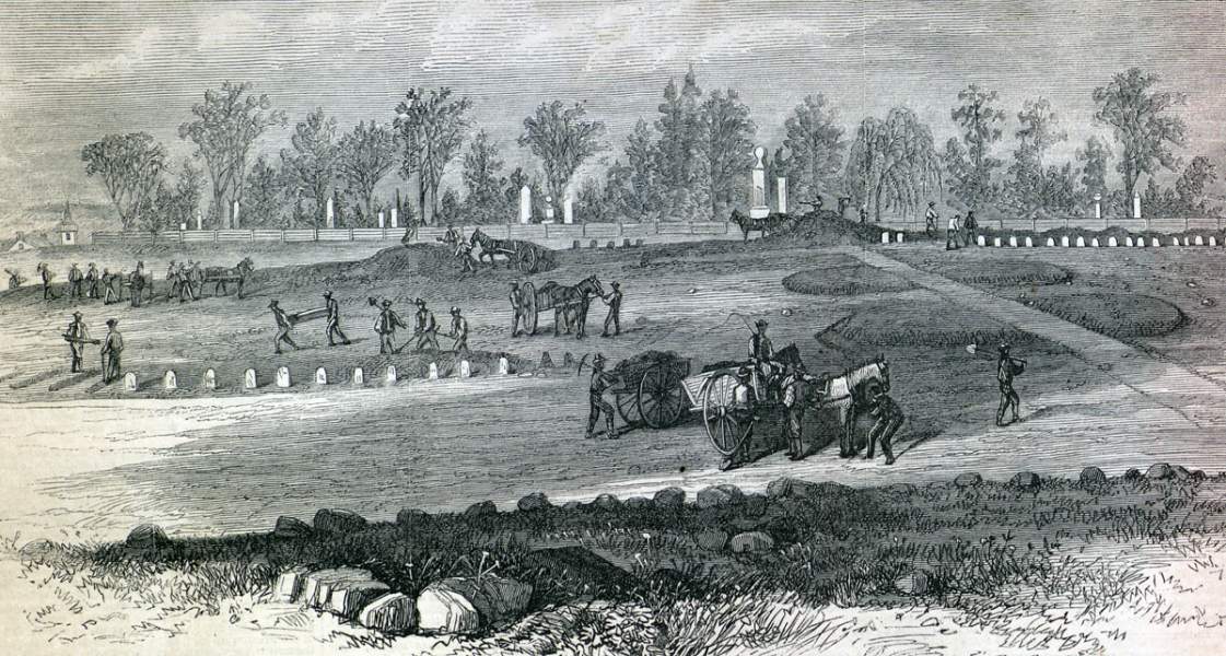 Construction of the Confederate Military Cemetery at Winchester, Virginia, May 1866, artist's impression
