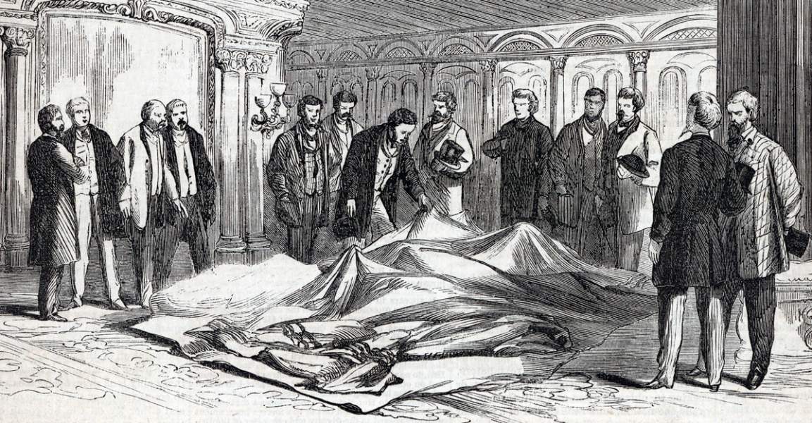 Coroner's Jury aboard the steamer "St. John," following the October 29, 1865 disaster, artist's impression