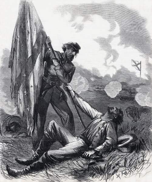 Capture of the flag of the Thirtieth Louisiana, Battle of Ezra Church, artist's impression, zoomable image