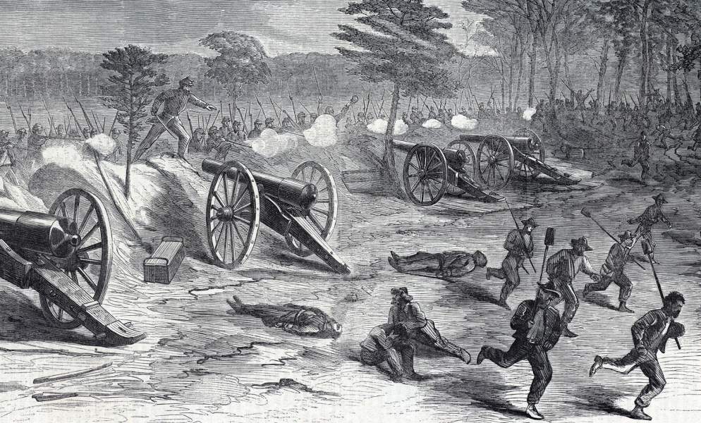 Union infantry storm C.S.A. guns, Strawberry Plains, Virginia, July 27, 1864, artist's impression, zoomable image, detail