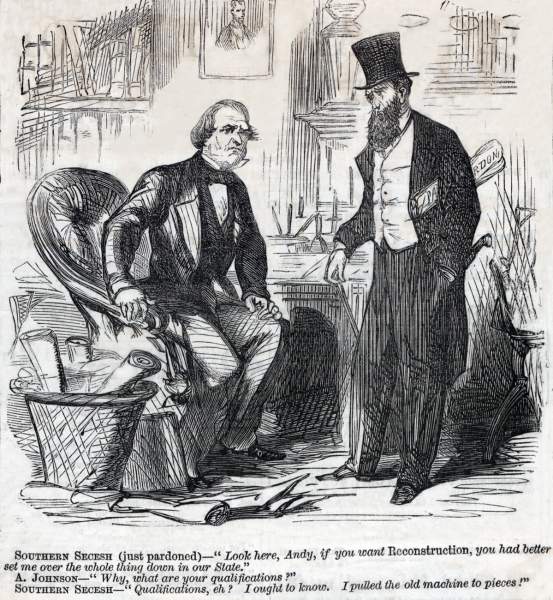 "Reconstruction," political cartoon, Frank Leslie's Illustrated, August 26, 1865
