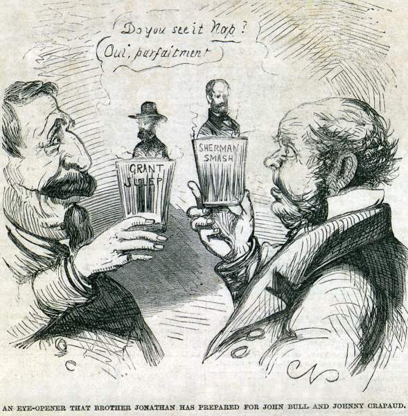 "Eye-opener" cartoon, Frank Leslie's Illustrated Newspaper, January 6, 1866.