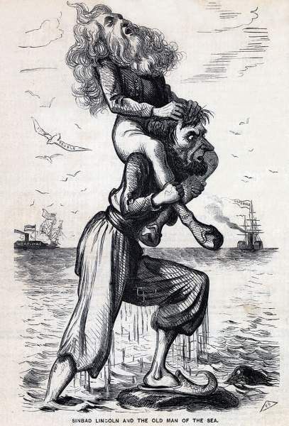 "Sinbad Lincoln and the Old Man of the Sea," cartoon, May 3, 1862