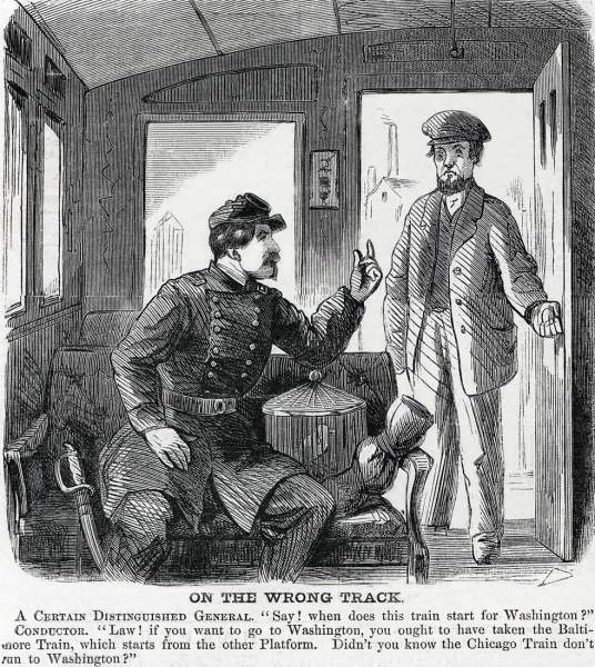 "On the Wrong Track," October 29, 1864, political cartoon