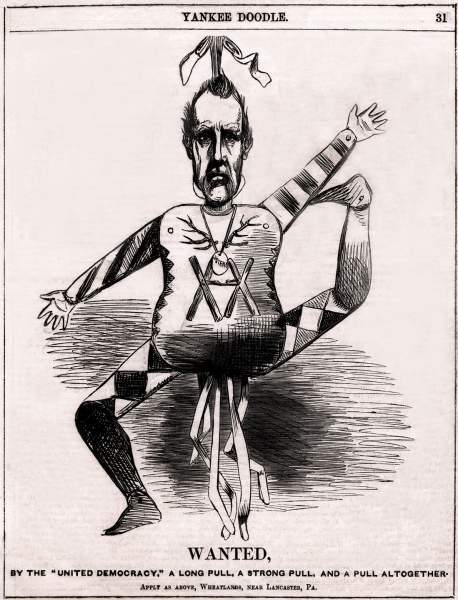 "Wanted, by the 'United Democracy,' a long pull, a strong pull, and pull altogether,” cartoon, circa 1856, zoomable image