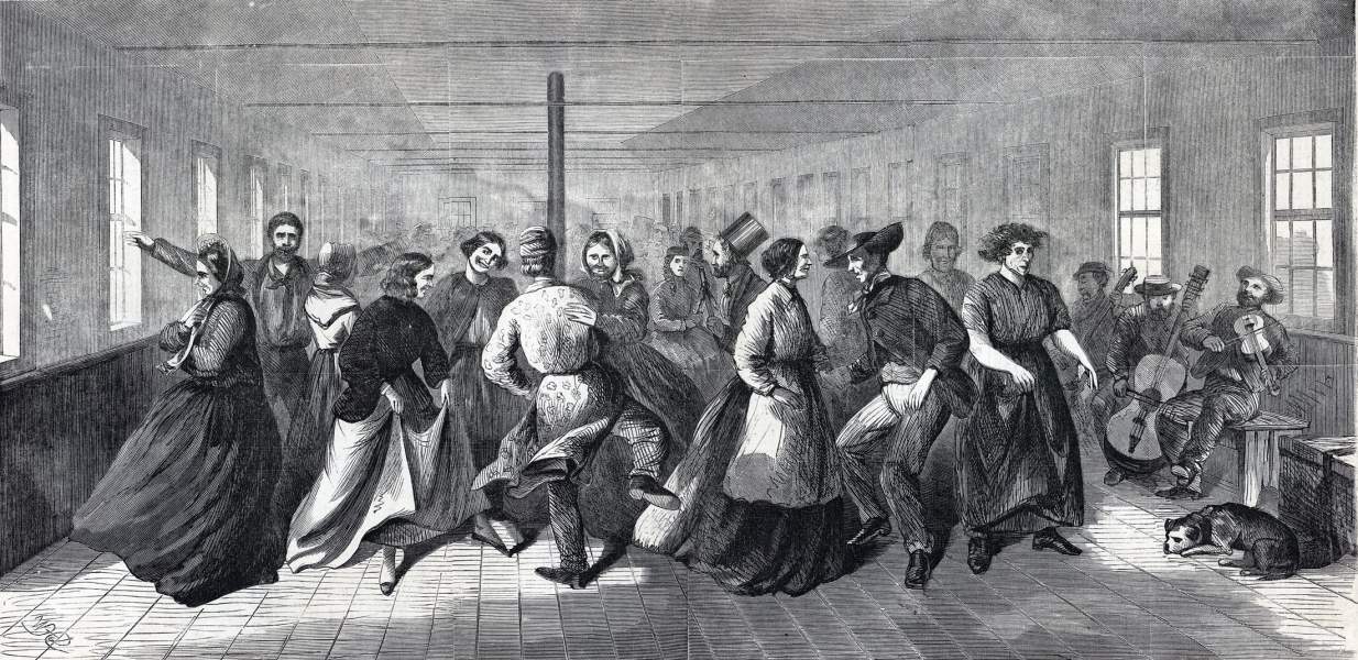 Dance held for inmates of the Blackwell's Island Asylum, New York City, November 6, 1865, artist's impression, zoomable image