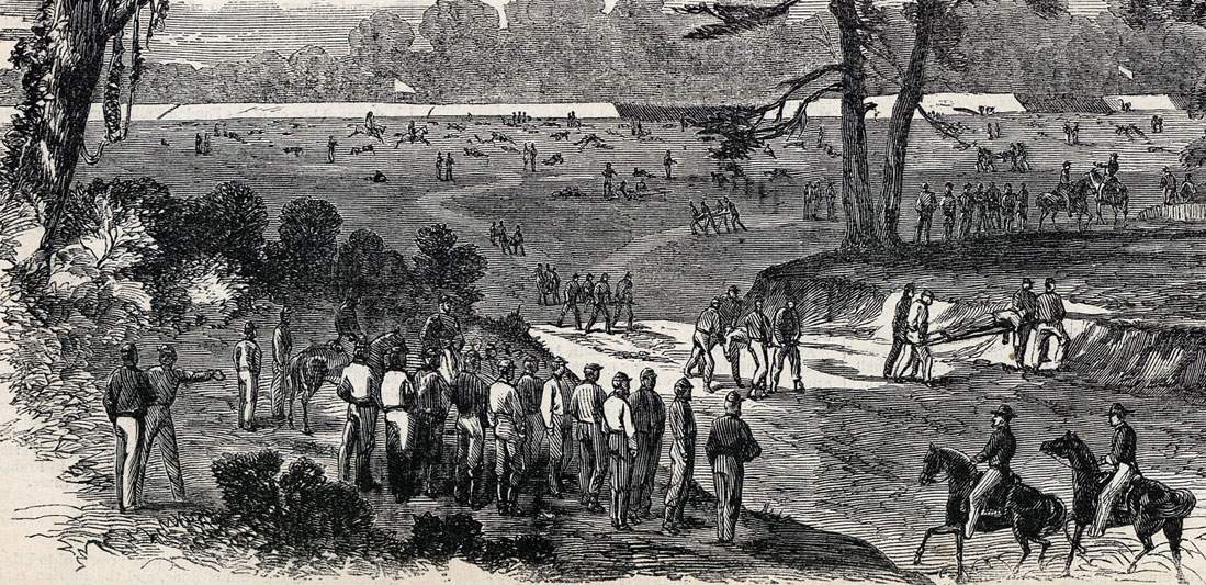 Recovering the Union casualties of failed June 14, 1863 assault on Port Hudson, Louisiana, artist's impression, detail